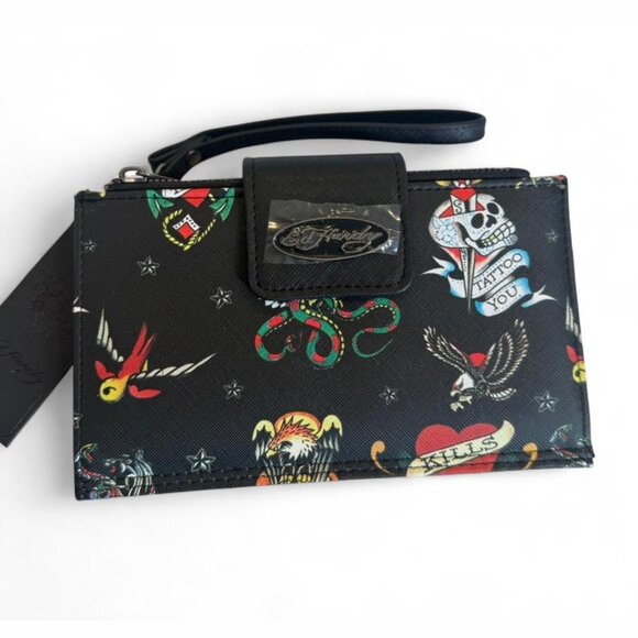 Ed Hardy Handbags - Ed Hardy Black Tattoo Design Wristlet